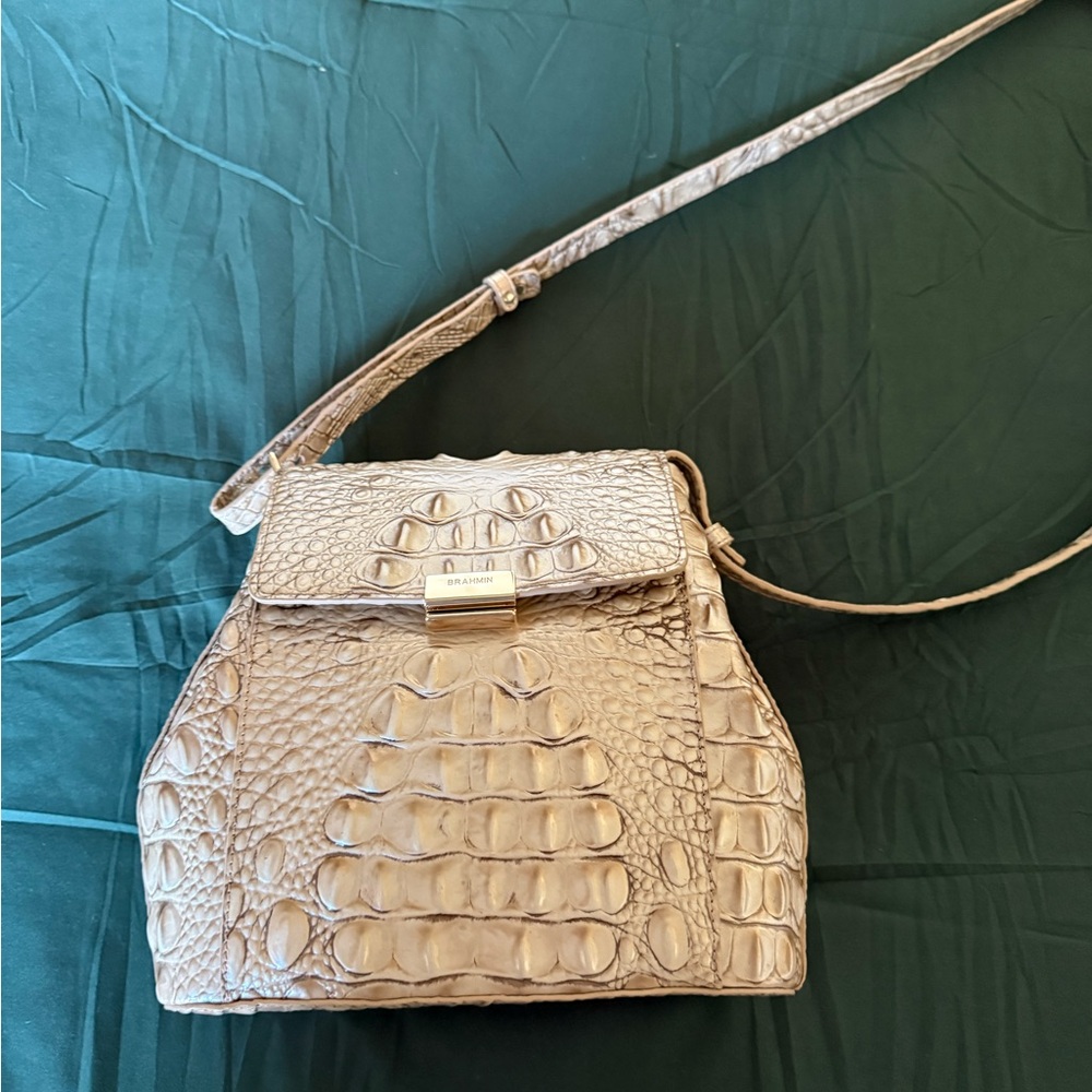 Brahmin Tan Crocodile-Embossed Crossbody Bag